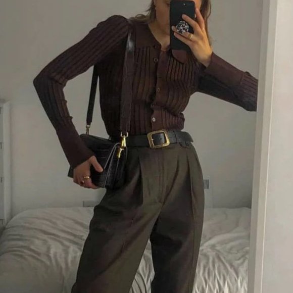 Brown Ribbed Button Down (NWT) - Picture 4 of 6